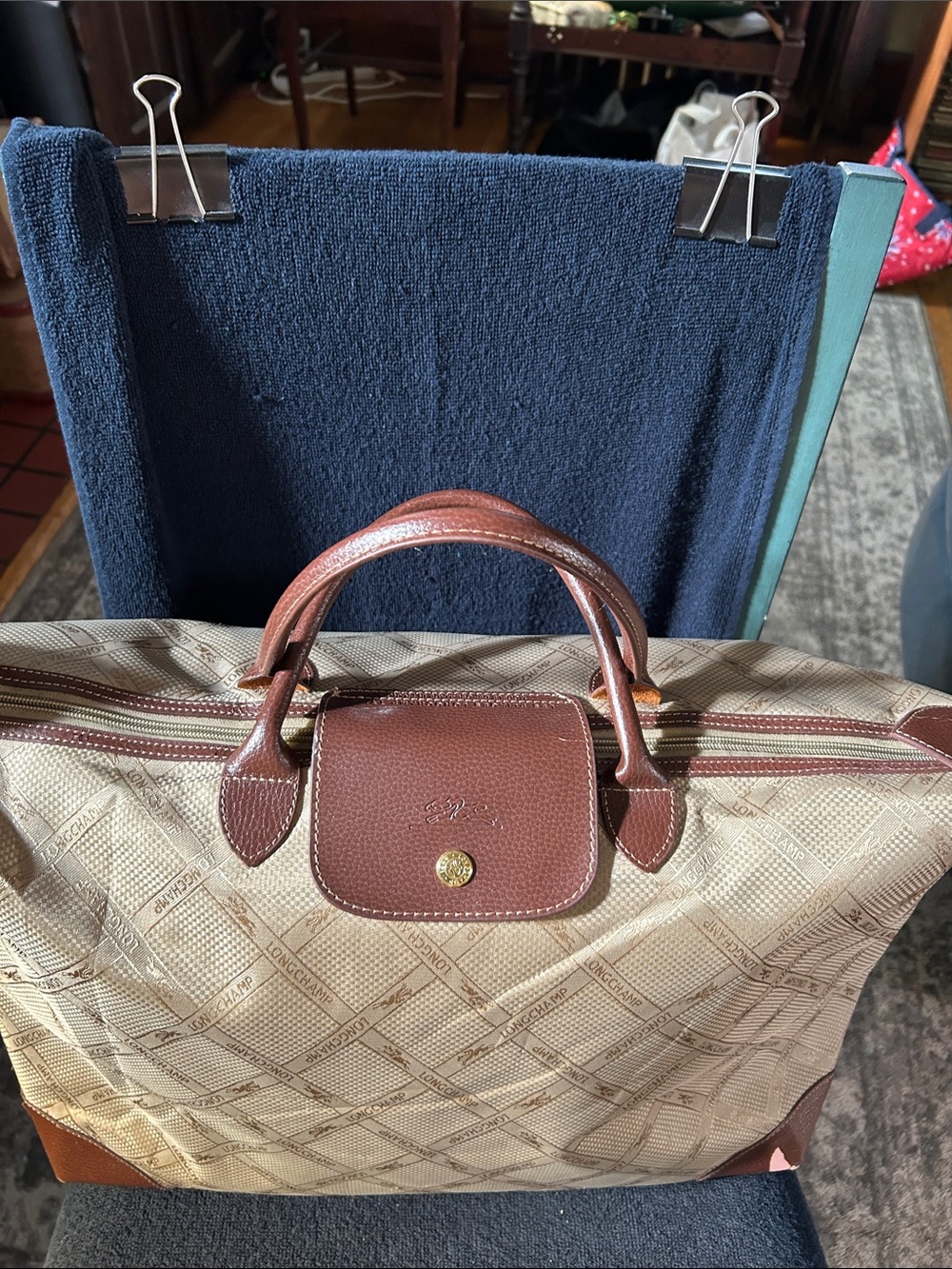 Longchamp Vintage Beige and Brown Tote with Logo Monogram Pattern - Picture 5 of 16